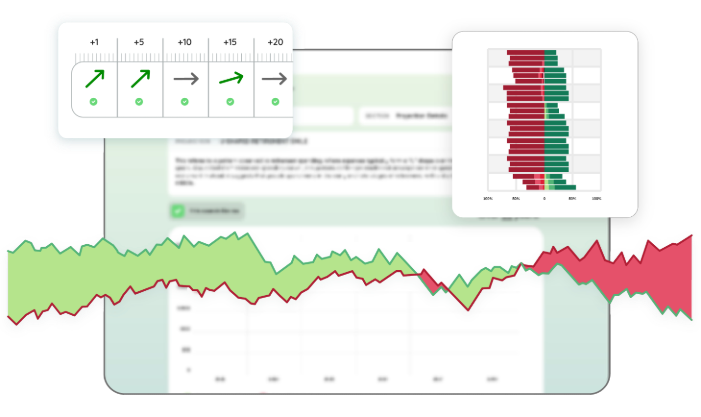 Arrows, colours, and images used to convey positive and negative aspects of plans